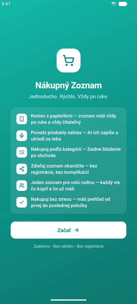 Uvítacia obrazovka aplikácie s prehľadom funkcií