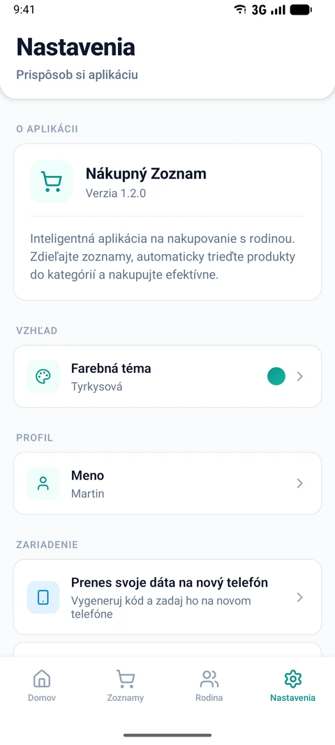 Nastavenia s výberom farebnej témy